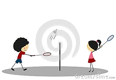 Doodle Badminton Sport - Full Color Vector Illustration