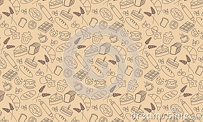 doodle bakery seamless pattern background, hand drawing icon bread, pastry Stock Photo