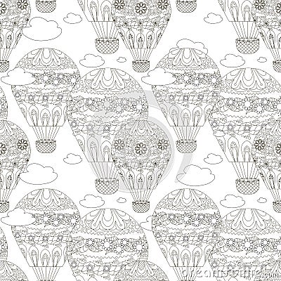 Doodle balloon seamless pattern, monochrome coloring page design element stock anti-stress Vector Illustration