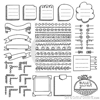 Doodle banners and others design elements for bullet journal Vector Illustration