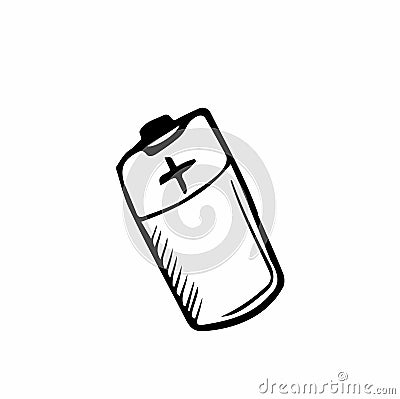 Doodle battery icon with cartoon style. Hand drawn vector battery isolated on white background Vector Illustration
