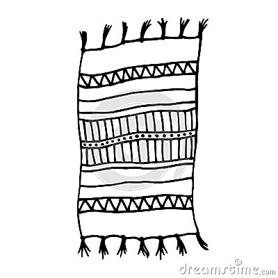 Doodle beach mat illustration. Black and white carpet with stripes. Vector illustration isolated on white background Vector Illustration