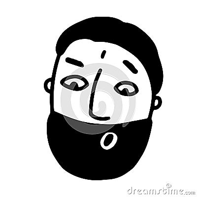 Doodle bearded face. Hand-drawn man in shock Vector Illustration