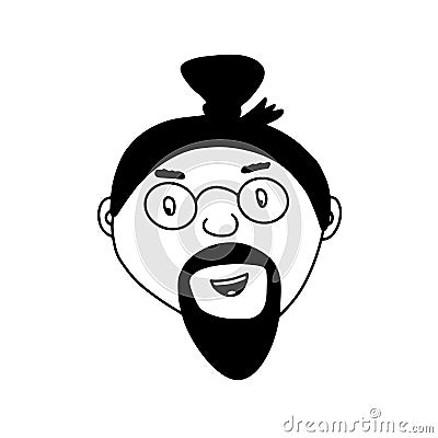 Doodle bearded man. Hand drawn outline face Vector Illustration