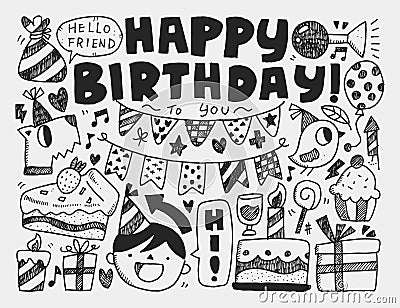 Doodle Birthday party background Vector Illustration