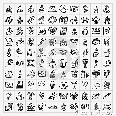 Doodle birthday party icons Vector Illustration