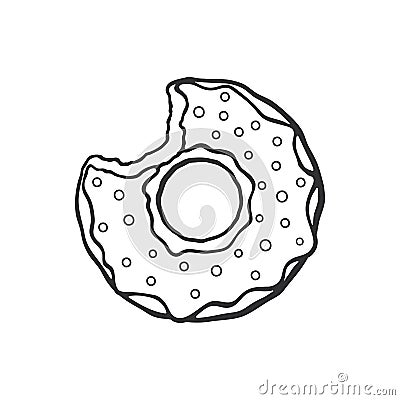 Doodle of bitten donut with glaze and powder Vector Illustration