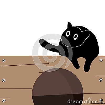 Doodle, black cat with big eyes on the small houe. character design Stock Photo