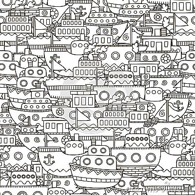 Doodle boats seamless pattern Vector Illustration