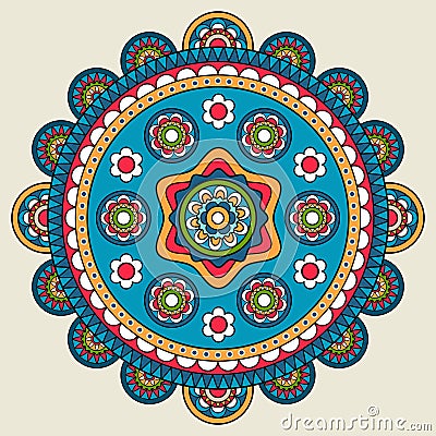 Doodle boho floral round motif Vector Illustration