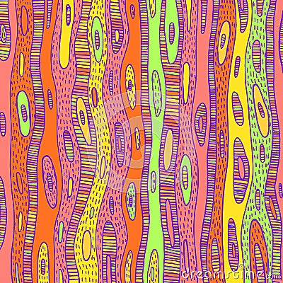 Doodle boho tribal trippy pattern. Organic background with stripes and waves. Psychedelic texture. Tree bark. Vector illustration Vector Illustration