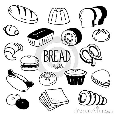 Doodle Bread. Hand drawing styles for bread. Vector Illustration