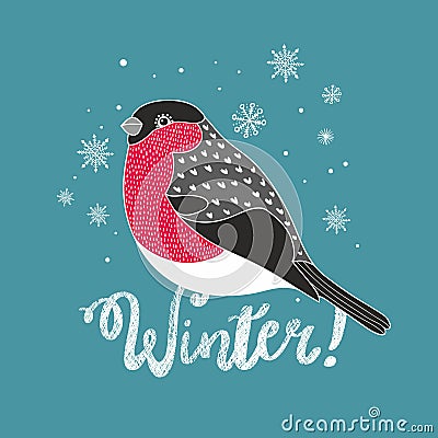 Doodle bullfinch illustration. Vector Illustration