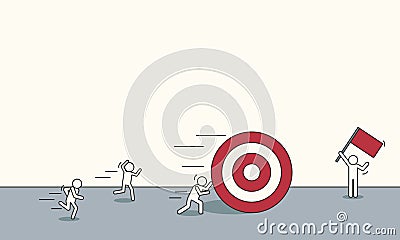 Doodle business sketch stick man vector iilustration concept. Marketing target strategy goal. Finance direction leadership banner Vector Illustration