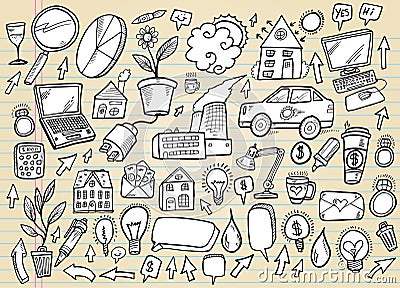 Doodle Business and Technology set Vector Illustration