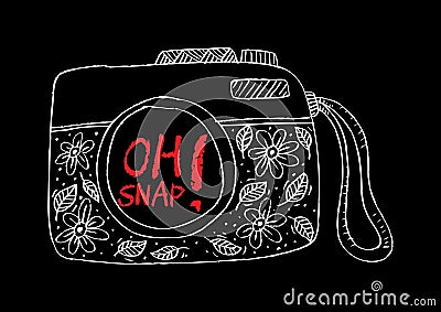 Doodle camera with oh snap! lattering. Vector Illustration