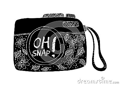 Doodle camera with oh snap! lattering. Stock Photo