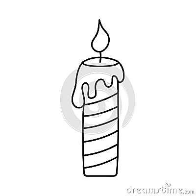 Doodle candle. Burning hand drawn candle with wax. Vector linear illustration Vector Illustration