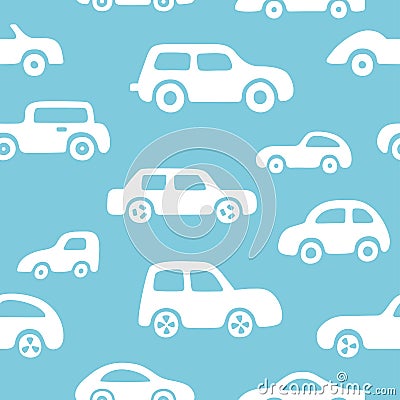 Doodle cars background. Seamless baby boy pattern in vector. Vector Illustration