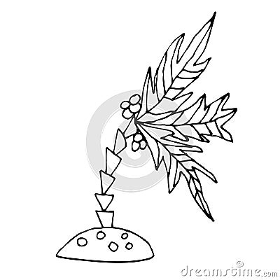 Cartoon doodle coconut palm on the little island isolated Vector Illustration