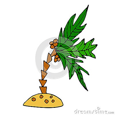 Cartoon doodle coconut palm on the little island isolated Vector Illustration