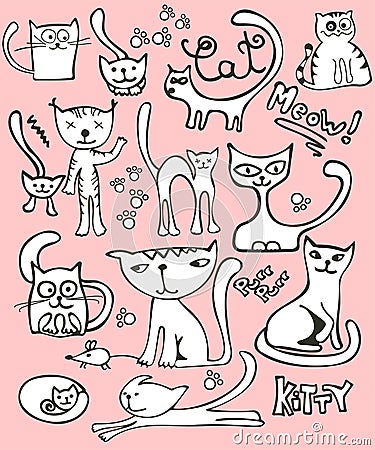 Doodle cat set Vector Illustration