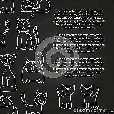 Doodle cats chalkboard poster background Vector Illustration