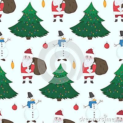 Doodle Christmas pattern with Snowmen and Santa Stock Photo