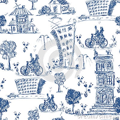 Doodle city seamless pattern Vector Illustration