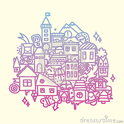 Doodle city vector illustration Vector Illustration