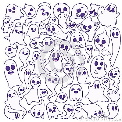 Doodle collection of funny cartoon ghosts Vector Illustration