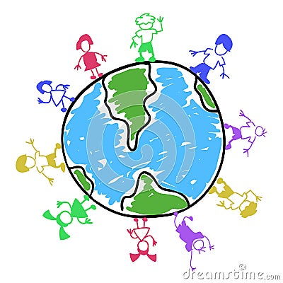 Doodle color kids around the world Vector Illustration