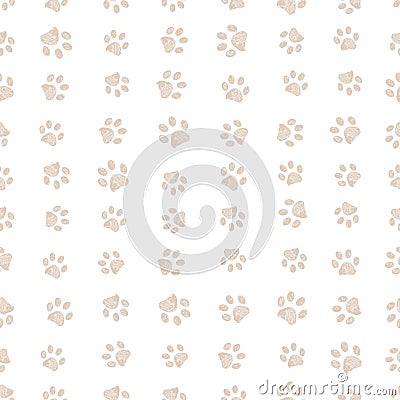 Doodle cream small paw prints with seamless fabric design pattern Vector Illustration