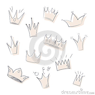 doodle crowns set Vector Illustration