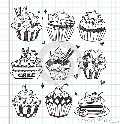 Doodle cupcake set Vector Illustration