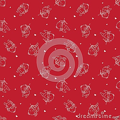 Seamless pattern cupid cartoon vector, character design, happy valentine`s day Vector Illustration