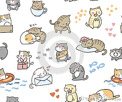 Doodle cute little cat vector seamless pattern Stock Photo