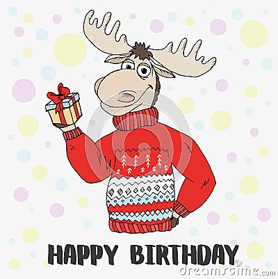 Doodle cute moose sweater gift Vector Illustration