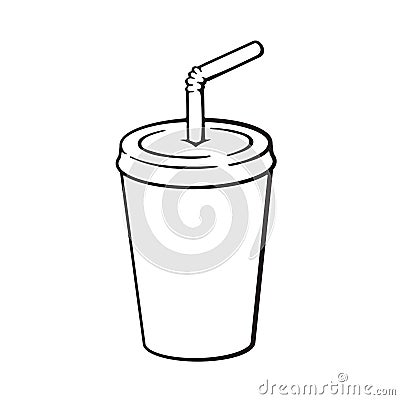 Doodle of disposable glass of paper with soda and straw Vector Illustration