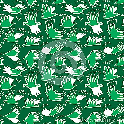 Doodle dove birds seamless pattern. Background with funny flyi Vector Illustration