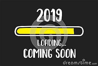 Doodle Download bar,2019 coming soon loading text Vector Illustration