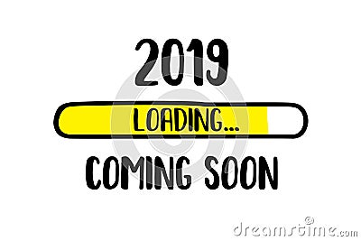 Doodle Download bar,2019 coming soon loading text Vector Illustration