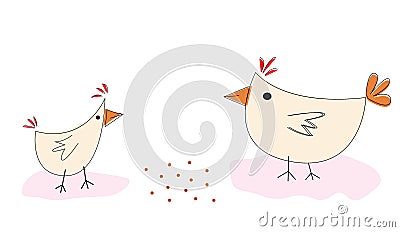 Doodle drawing, chicken doodle. Simple vector illustration of chicken with lines. Set of cute hens and chicks Vector Illustration