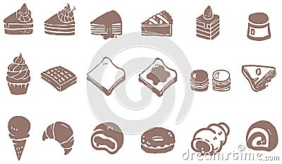 Doodle drawing of dessert sweet and candy such as cake cheesecak Vector Illustration