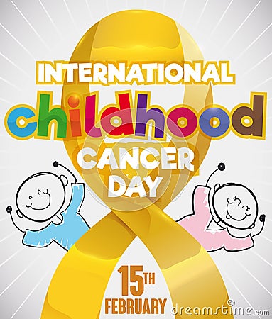 Doodle Drawn over Golden Ribbon for International Childhood Cancer Day, Vector Illustration Vector Illustration