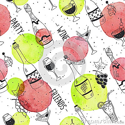 Doodle drinks pattern Vector Illustration