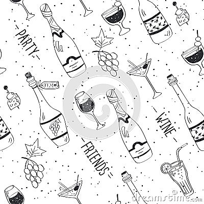 Doodle drinks pattern Vector Illustration