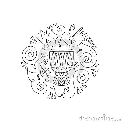 Doodle Drum coloring page. Vector Illustration