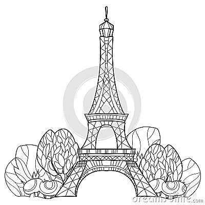 Doodle Eiffel tower. Hand Drawn vector sketch. Vector Illustration