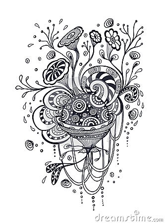 Doodle elements abstract world in handmade style black on white Vector Illustration